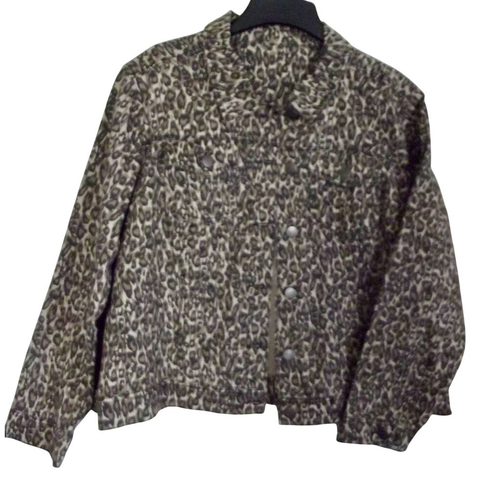 D Jeans Jacket Womens Sz 2X Cheetah Animal Print brown black cotton stretch xxl